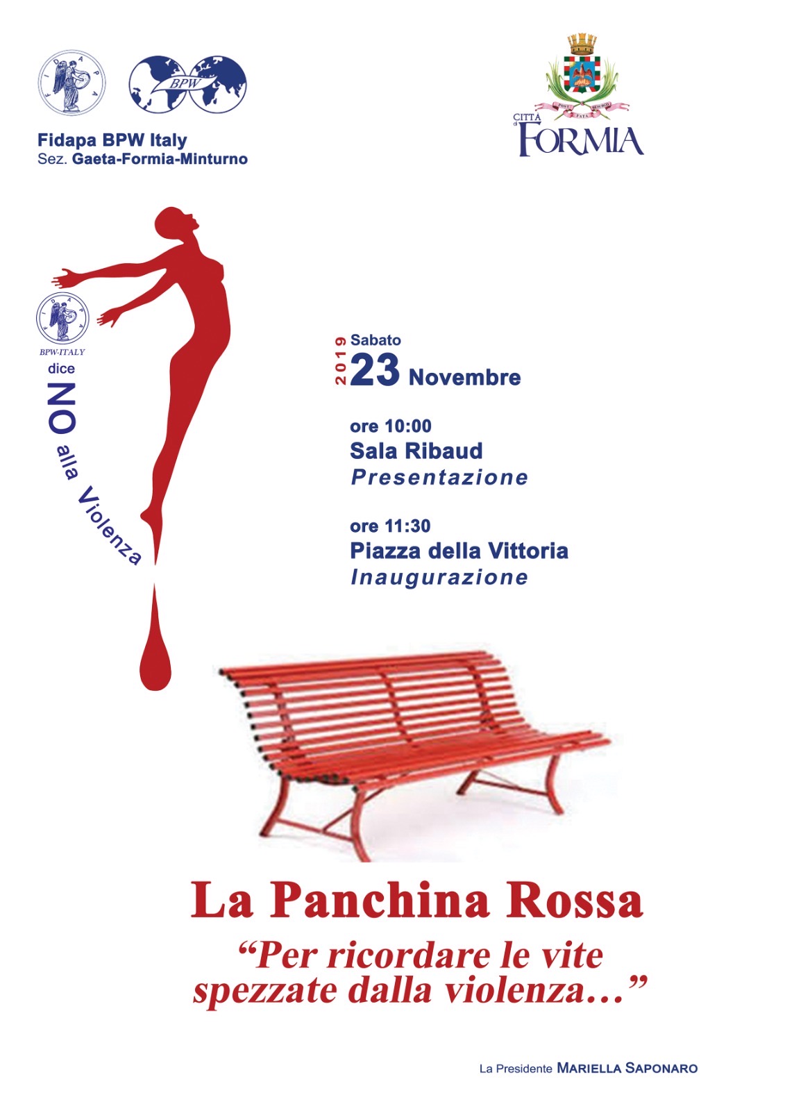 La Panchina Rossa Novembre 2019 Fidapa Gaeta Formia Minturno